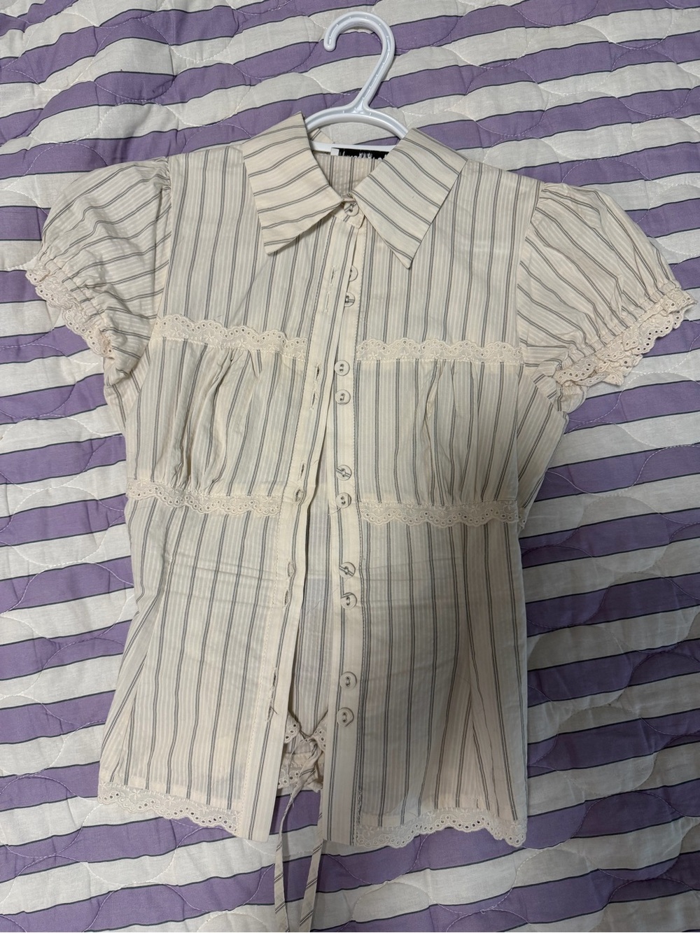 Princess Polly Deserve You Puff Sleeve Top Cream Stripe US 2